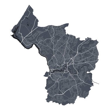 Bristol haritası. Bristol şehrinin idari alanının detaylı vektör haritası. Şehir Posteri Arya Manzarası. Beyaz sokakları, yolları ve caddeleri olan karanlık topraklar. Beyaz arkaplan.