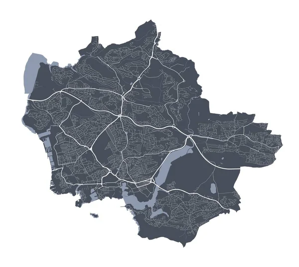 Mapa Plymouth Szczegółowa Mapa Wektorowa Obszaru Administracyjnego Miasta Plymouth Plakat — Wektor stockowy