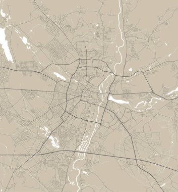 Poznan şehir yönetim bölgesinin detaylı haritası. Kraliyetten bağımsız vektör çizimi. Şehir manzarası manzarası. Poznan bölgesinin dekoratif grafik turist haritası.