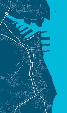 Gdynia şehir yönetim bölgesinin detaylı haritası. Kraliyetten bağımsız vektör çizimi. Şehir manzarası manzarası. Gdynia bölgesinin dekoratif grafik turist haritası.