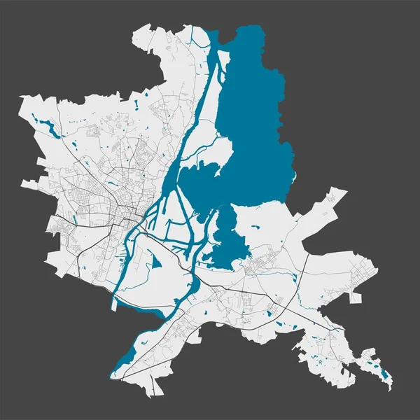 Szczecin haritası. Szczecin şehir yönetim bölgesinin ayrıntılı haritası. Şehir manzarası manzarası. Kraliyetten bağımsız vektör çizimi. Karayolları, sokaklar, nehirler. Turist dekoratif sokak haritası.