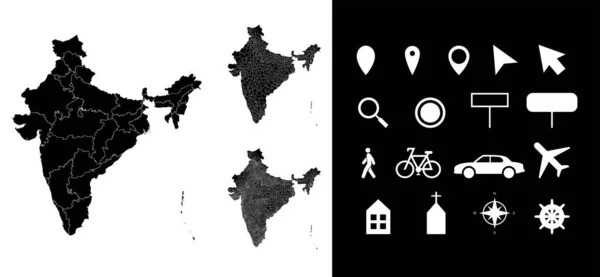 Kaart Van Indiase Administratieve Regio Departementen Met Pictogrammen Kaart Locatie — Stockvector