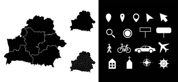 Mapa Bielorrússia Departamentos Regiões Administrativas Ícones Mapa Pino Localização Seta — Vetor de Stock
