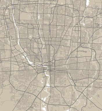 Columbus şehri yönetim bölgesinin detaylı haritası. Kraliyetten bağımsız vektör çizimi. Şehir manzarası manzarası. Columbus bölgesinin dekoratif grafik turist haritası.