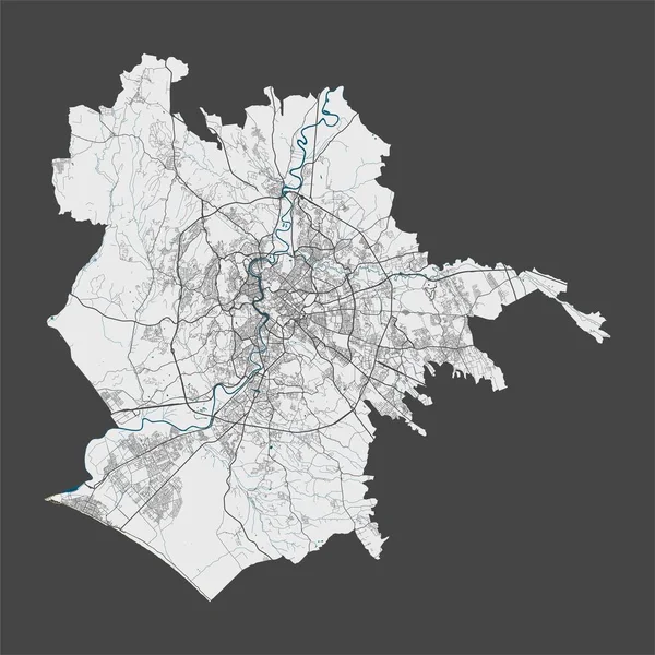 罗马地图罗马市行政区划详细地图 全景全景 免费的矢量说明 有公路 河流的示意图 游客装饰街道图 — 图库矢量图片
