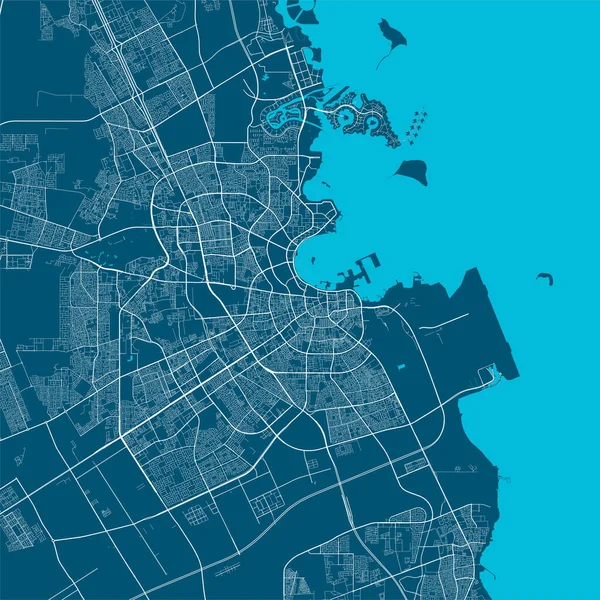 Mapa Detalhado Área Administrativa Cidade Doha Ilustração Vetorial Livre Royalties — Vetor de Stock