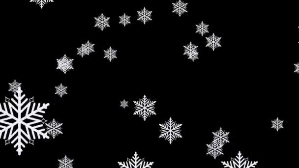 Flocos Neve Brancos Confetes Flocos Neve Caindo Lentamente Fundo Preto — Vídeo de Stock
