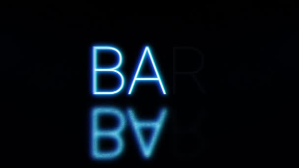 Bar Brilhante Placa Néon Brilhante Blinking Coloridas Letras Claras Azuis — Vídeo de Stock