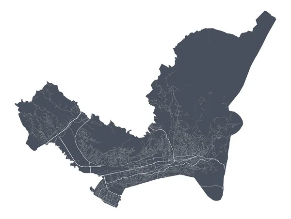 サラエヴォ地図 サラエヴォ市行政区の詳細なベクトルマップ 都市景観ポスター大都市のアリアビュー 白い通り 道路や道路と暗い土地 — ストックベクタ