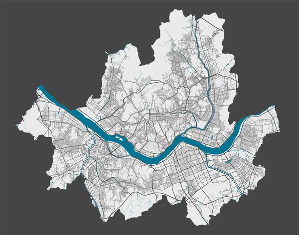 Szöuli Térkép Szöul Város Közigazgatási Területének Részletes Térképe Városkép Panoráma — Stock Vector