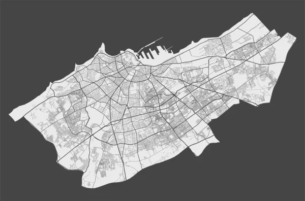 Casablanca Karta Detaljerad Karta Över Casablancas Administrativa Område Stadens Panorama — Stock vektor