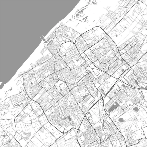 ハーグの都市地図 ベクトルイラスト ハーグ地図グレースケールアートポスター 市街地ビューの道路と街の地図画像 — ストックベクタ