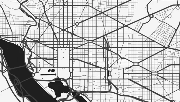 워싱턴의 Vector Illustration Washington Map Grayscale Art Poster 도로가 대도시 — 스톡 벡터