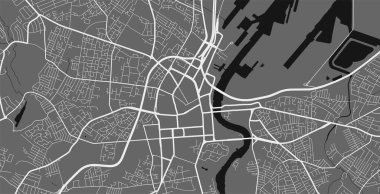 Belfast şehir haritası. Vektör illüstrasyonu, Belfast haritası gri tonlu sanat posteri. Yollu sokak haritası, metropol şehir manzaralı.
