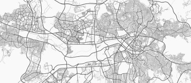 Ankara şehir haritası. Vektör illüstrasyonu, Ankara haritası gri tonlu sanat posteri. Yollu sokak haritası, metropol şehir manzaralı.