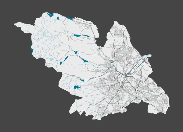 Sheffield Karte Detaillierte Karte Des Verwaltungsgebiets Der Stadt Sheffield Stadtpanorama — Stockvektor