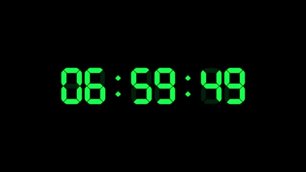 Цифровые Часы Часов Секунды Считаются Семи Цифровой Электронный Зеленый Дисплей — стоковое видео