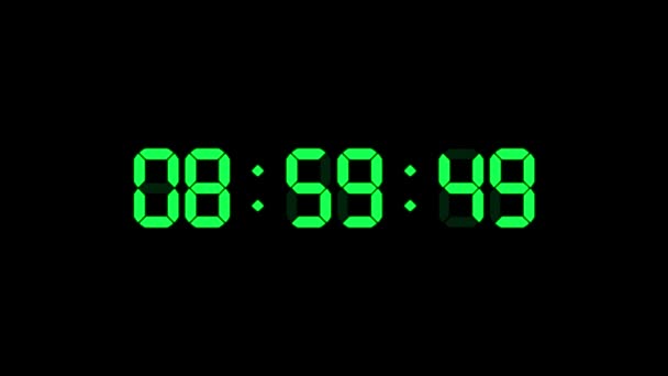 Horas Relógio Digital Segundos Contam Até Nove Ecrã Numérico Verde — Vídeo de Stock
