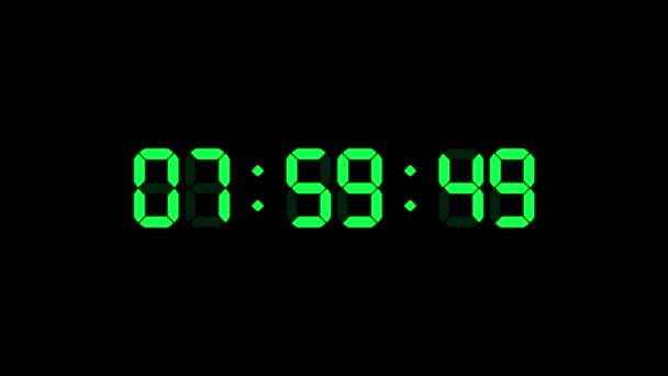 8時間時のデジタル時計 2番目のカウント8 数値電子緑表示画面 4Kアニメーションビデオ 黒の背景 — ストック動画