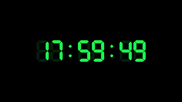 Horas Relógio Digital Segundos Contam Até Dezoito Ecrã Numérico Verde — Vídeo de Stock