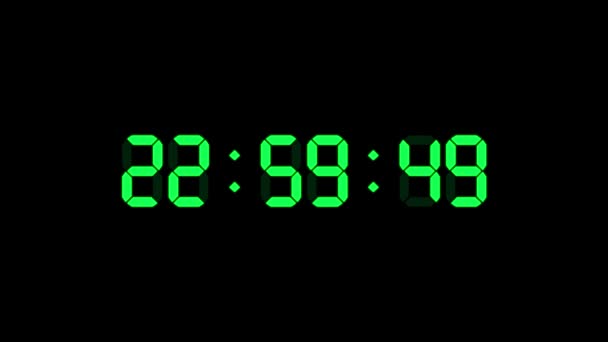 Uhr Digitaluhr Sekunden Zählen Bis Dreiundzwanzig Numerischer Elektronischer Grüner Bildschirm — Stockvideo