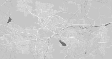 Kabil şehir haritası. Vektör illüstrasyonu, Kabil haritası gri pullu sanat posteri. Yollu sokak haritası, metropol şehir manzaralı.