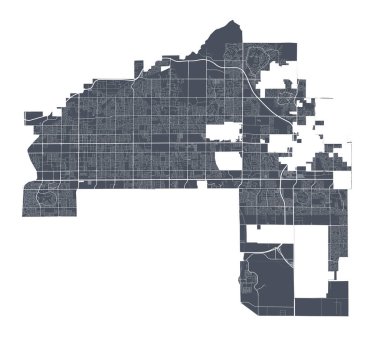 Ben harita. Mesa şehrinin idari alanının ayrıntılı vektör haritası. Şehir Posteri Arya Manzarası. Beyaz sokakları, yolları ve caddeleri olan karanlık topraklar. Beyaz arkaplan.