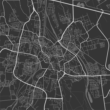 Augsburg 'un şehir haritası. Vektör illüstrasyonu, Augsburg haritası gri tonlu sanat posteri. Yollu sokak haritası, metropol şehir manzaralı.