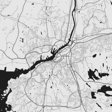 Göteborg şehir haritası. Vektör illüstrasyonu, Göteborg haritası gri pullu sanat posteri. Yollu sokak haritası, metropol şehir manzaralı.