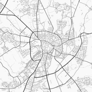 Munster 'ın şehir haritası. Vektör illüstrasyonu, Munster haritası gri tonlu sanat posteri. Yollu sokak haritası, metropol şehir manzaralı.