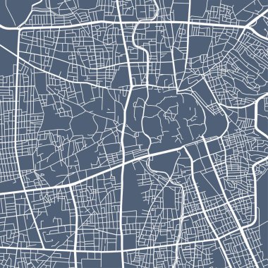 Sanaa şehri yönetim bölgesinin detaylı haritası. Kraliyetten bağımsız vektör çizimi. Şehir manzarası manzarası. Sanaa bölgesinin dekoratif grafik turist haritası.