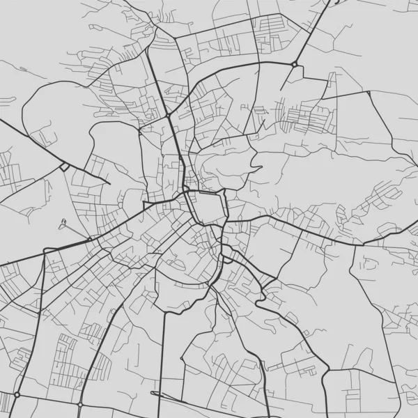 Lviv 'in şehir haritası. Vektör illüstrasyonu, Lviv haritası gri tonlu sanat posteri. Yollu sokak haritası, metropol şehir manzaralı.
