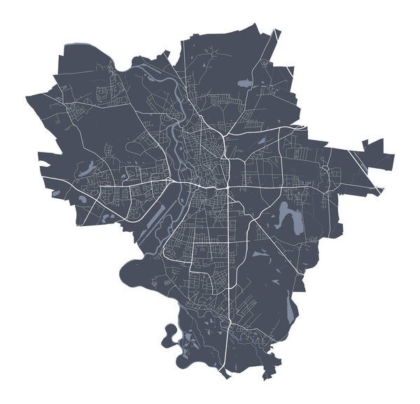 Halle, Saale map. Detailed vector map of Halle, Saale city administrative area. Cityscape poster metropolitan aria view. Dark land with white streets, roads and avenues. White background.
