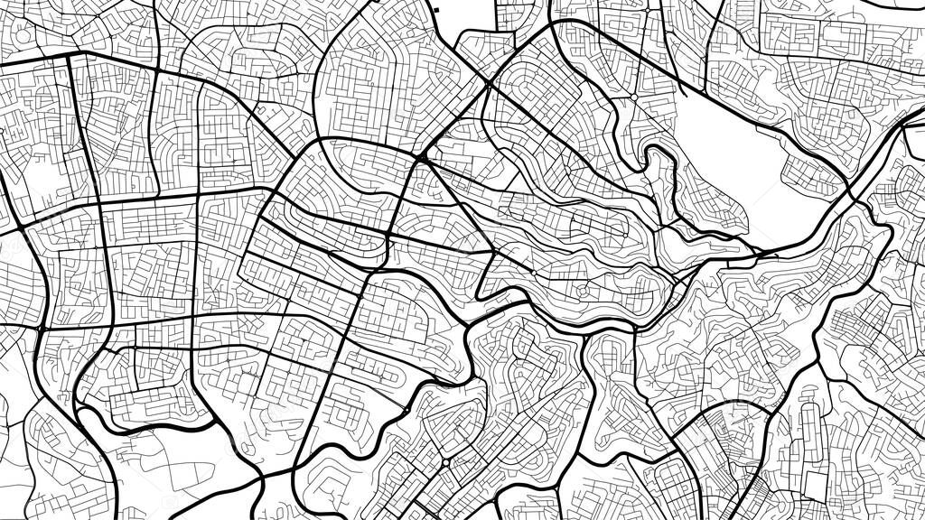 Black and white vector background map, Amman city area streets and water cartography illustration. Widescreen proportion, digital flat design streetmap.