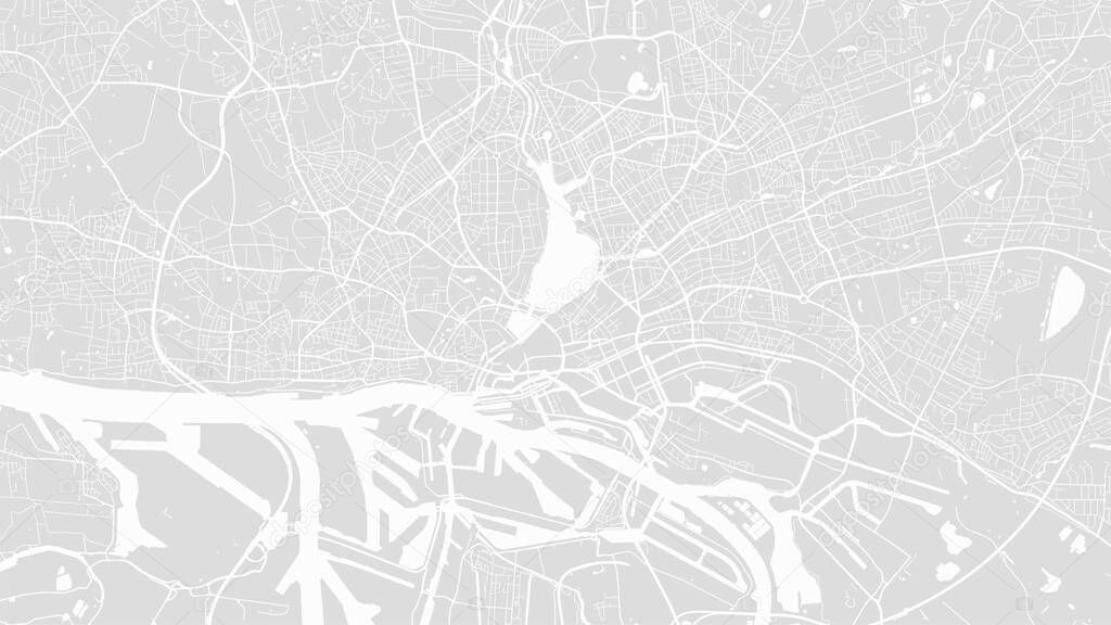 Bright grey vector background map, Hamburg city area streets and water cartography illustration. Widescreen proportion, digital flat design streetmap.