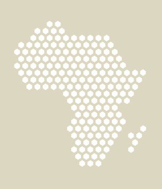 Afrika 'nın beyaz ve sarı altıgen piksel haritası. Vektör çizimi Afrika kıta altıgen haritası mozaiği noktaladı. İdari sınır, arazi bileşimi.