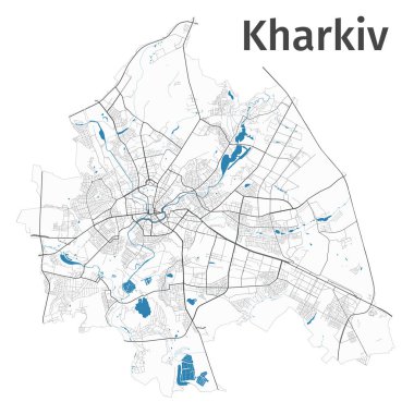 Harkiv şehrinin detaylı haritası, Cityscape. Telif hakkı serbest vektör illüstrasyonu.