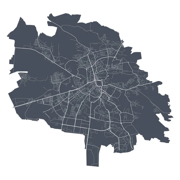Lviv haritası. Lviv şehrinin idari alanının detaylı vektör haritası. Şehir Posteri Arya Manzarası. Beyaz sokakları, yolları ve caddeleri olan karanlık topraklar. Beyaz arkaplan.