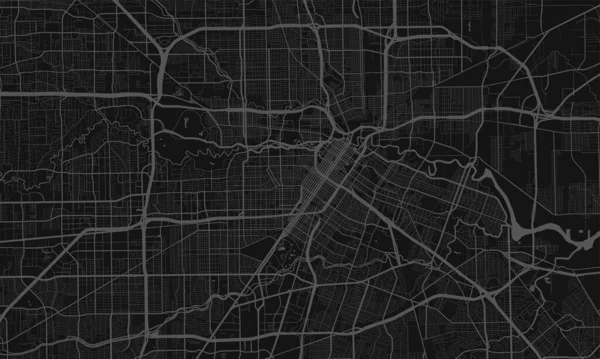 Sötétszürke Fekete Houston Város Terület Vektor Háttér Térkép Utcák Víztérképészeti — Stock Vector