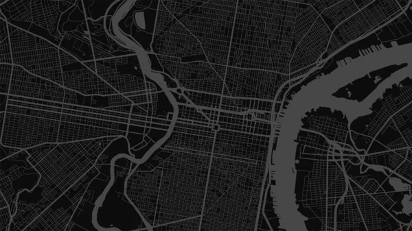 Sötétszürke Fekete Philadelphia Város Terület Vektor Háttér Térkép Utcák Víztérképészeti — Stock Vector