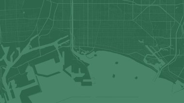 Koyu yeşil Long Beach şehri vektör arkaplan haritası, sokaklar ve su haritası çizimi. Geniş ekran oranı, dijital düz tasarım sokak haritası.