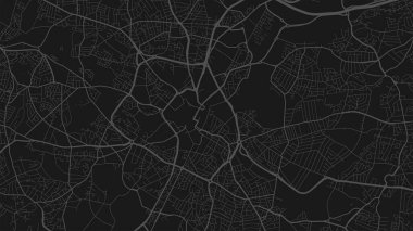 Siyah ve koyu gri Birmingham şehri vektör arkaplan haritası, sokaklar ve su haritası çizimi. Geniş ekran oranı, dijital düz tasarım sokak haritası.