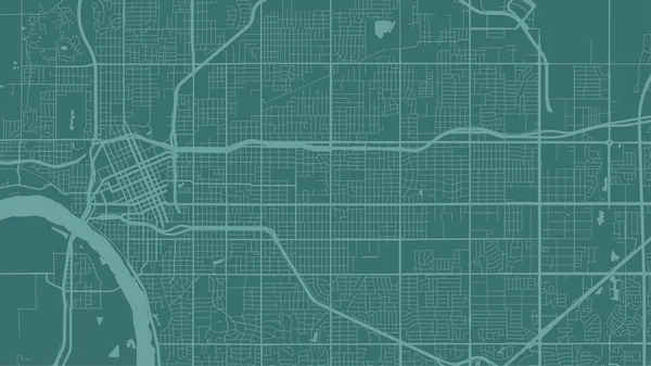 青绿色图尔萨市地区矢量背景地图 街道和水图解 宽屏比例 数字平面设计图 — 图库矢量图片
