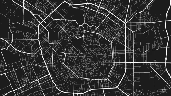 米兰的黑白城市地区矢量背景地图 街道和水图解 宽屏比例 数字平面设计图 — 图库矢量图片
