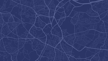 Blue Birmingham city area vector background map, streets and water cartography illustration. Widescreen proportion, digital flat design streetmap. clipart