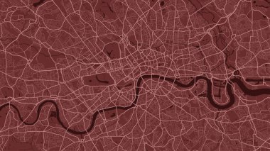 Kızıl Londra şehri vektör arkaplan haritası, sokaklar ve su haritası çizimi. Geniş ekran oranı, dijital düz tasarım sokak haritası.