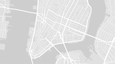 Gri ve beyaz New York şehri vektör arkaplan haritası, sokaklar ve su haritası çizimi. Geniş ekran oranı, dijital düz tasarım sokak haritası.