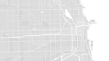 White grey Chicago city area vector background map, streets and water cartography illustration. Widescreen proportion, digital flat design streetmap. clipart