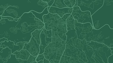 Koyu yeşil Kudüs şehri vektör arkaplan haritası, sokaklar ve su haritası çizimi. Geniş ekran oranı, dijital düz tasarım sokak haritası.