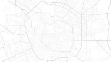 White and light grey Milan city area vector background map, streets and water cartography illustration. Widescreen proportion, digital flat design streetmap. clipart